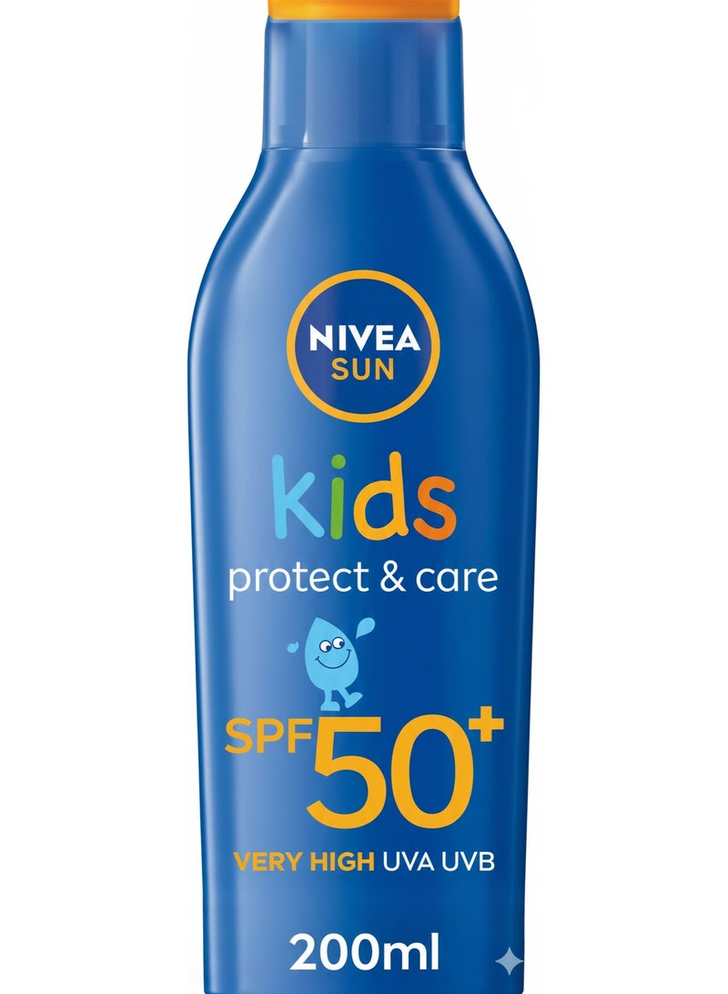 نيفيا لوشن واقي من الشمس للأطفال من نيفيا صن يحمي البشرة ويعتني بها بعامل حماية من أشعة الشمس 50+ 5 في 1، حماية عالية جدًا وفورية من الأشعة فوق البنفسجية UVA وUVB، مقاوم للماء بشكل إضافي 200 مل - Image 1